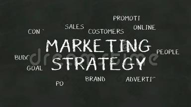 在黑板上写下营销策略的概念。